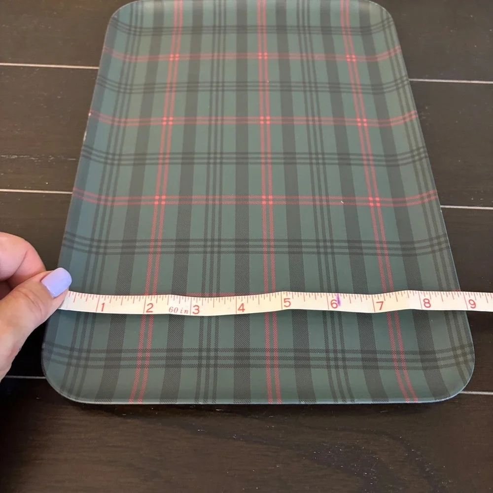 Hearth & Hand Magnolia | Green Red Plaid Bamboo Melamine Serving Tray | 13x9.5